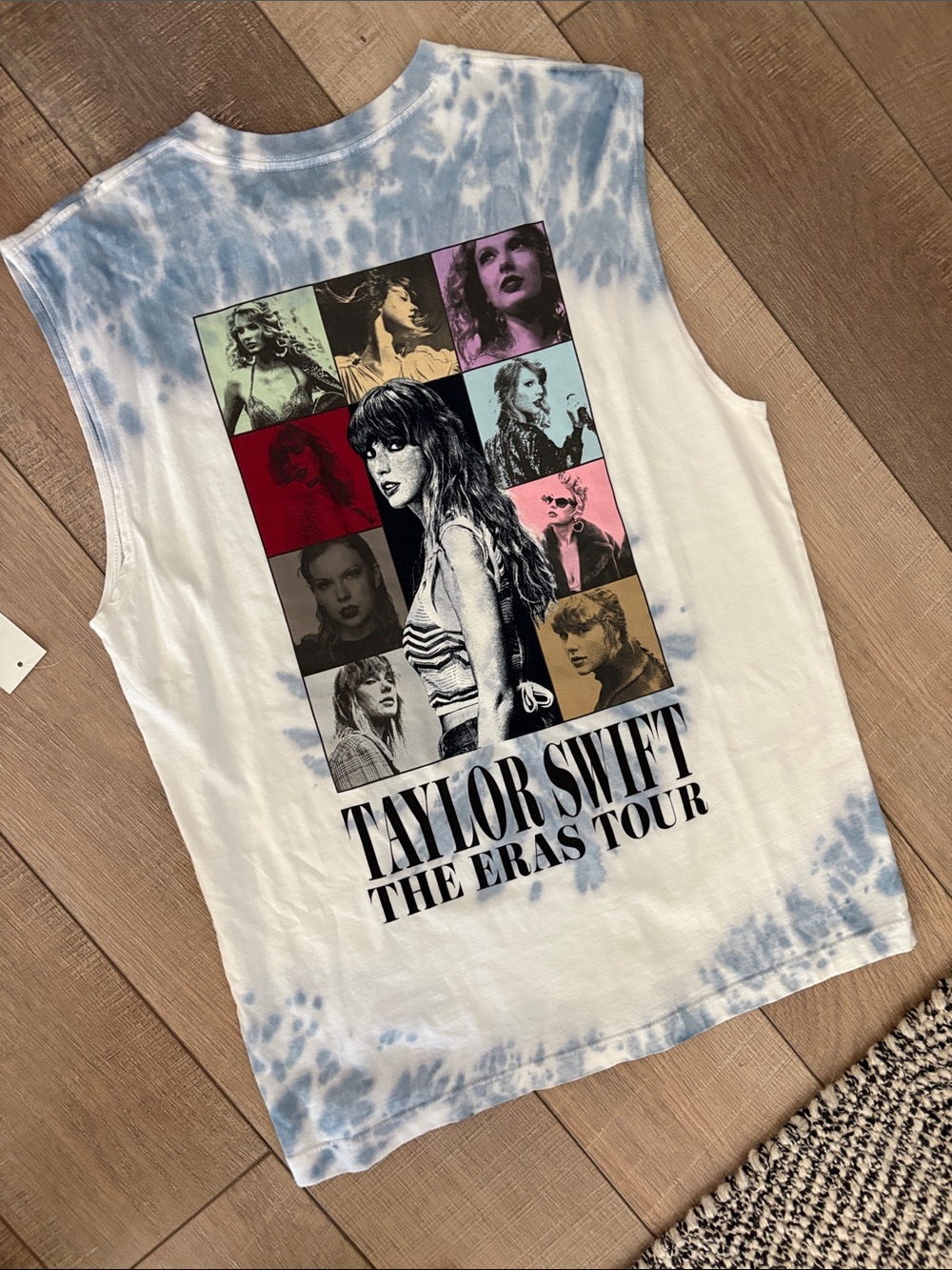 NWT Taylor Swift The Eras Tour Blue Tie Dye Photo Collage Muscle Tee